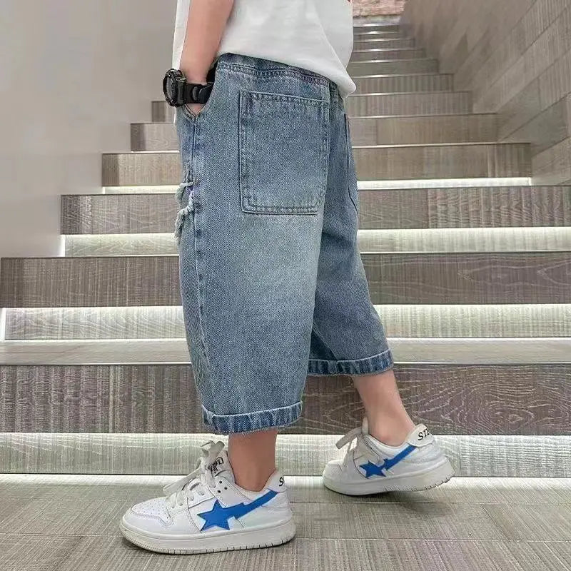 Boys' Pants Summer Thin Children's Seven Inch Denim Shorts Fashionable Loose Jeans 90-160cm