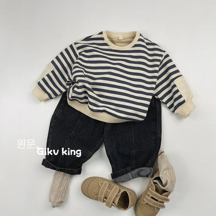 2025 Spring New Children Vintage Denim Trousers Toddler Boys Girls Loose Straight Leg Pants Kids Fashion Casual Versatile Jeans