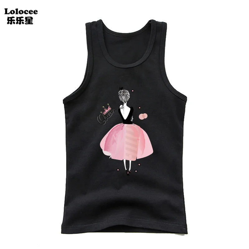 2023 New Girls Cute Singlet Underwear Princess Cotton Tank Tops Cartoon Kawaii Girl Print Sleeveless Shirt