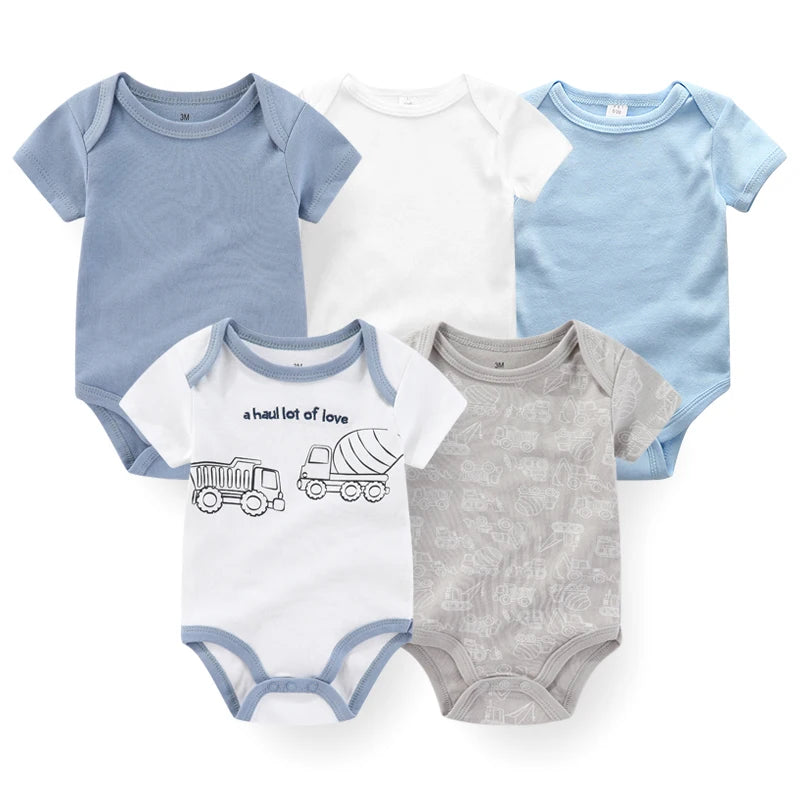 Unisex 5Pieces Newborn Bodysuits Cotton Baby Girl Clothes Set Summer Print Baby Boy Clothes Cartoon Sleeveless Solid Color Bebes