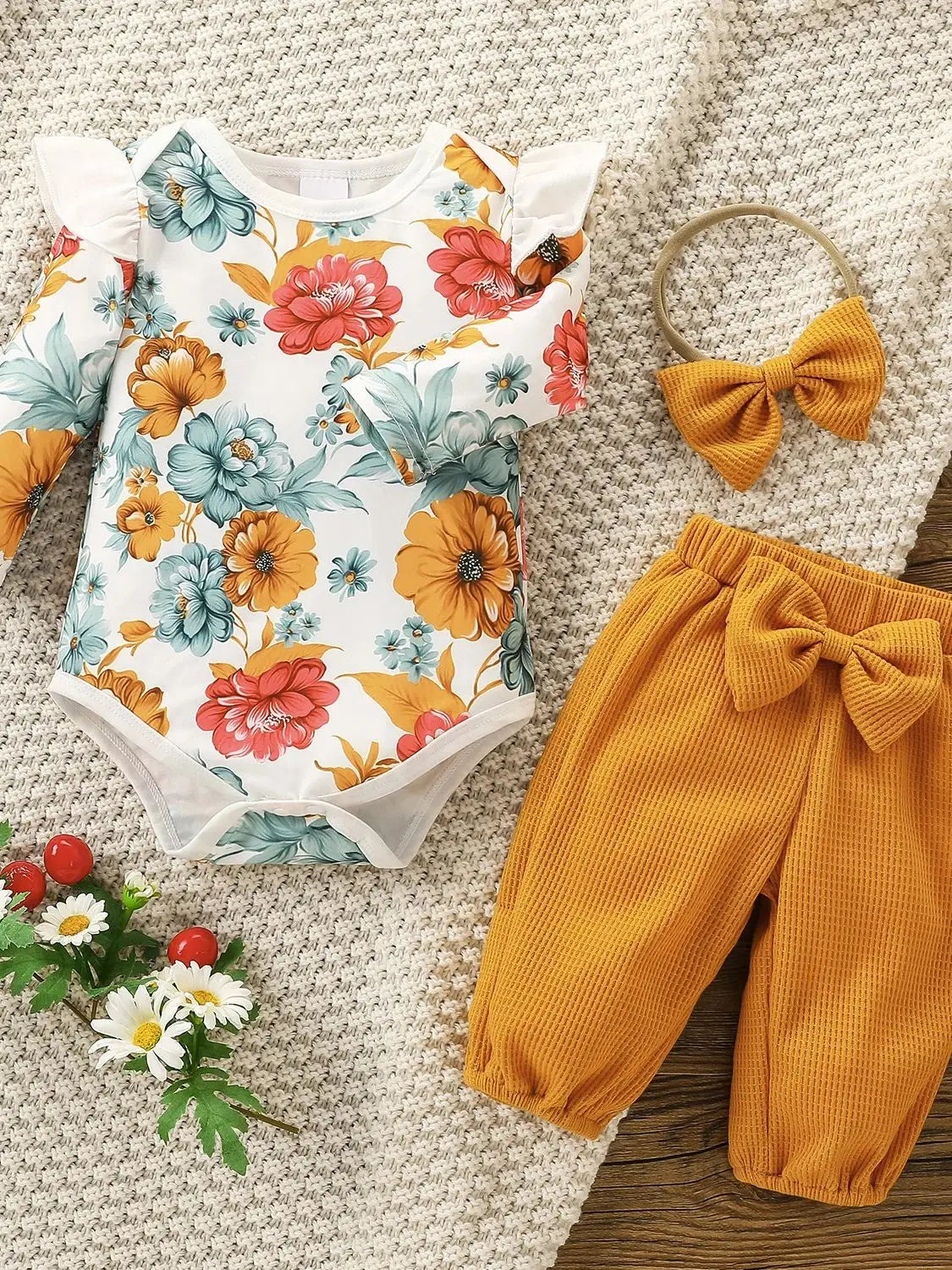 Baby Girls Summer 2Pcs Outfit Set Long Sleeve Printing Floral For Casual Suit