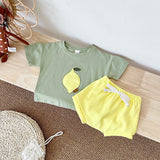 New Summer Baby Clothes Set Infant Toddler Fruit Lemon Print Round Neck T-shirt+Shorts Newborn Boys Girls Outfit Set 2PCS