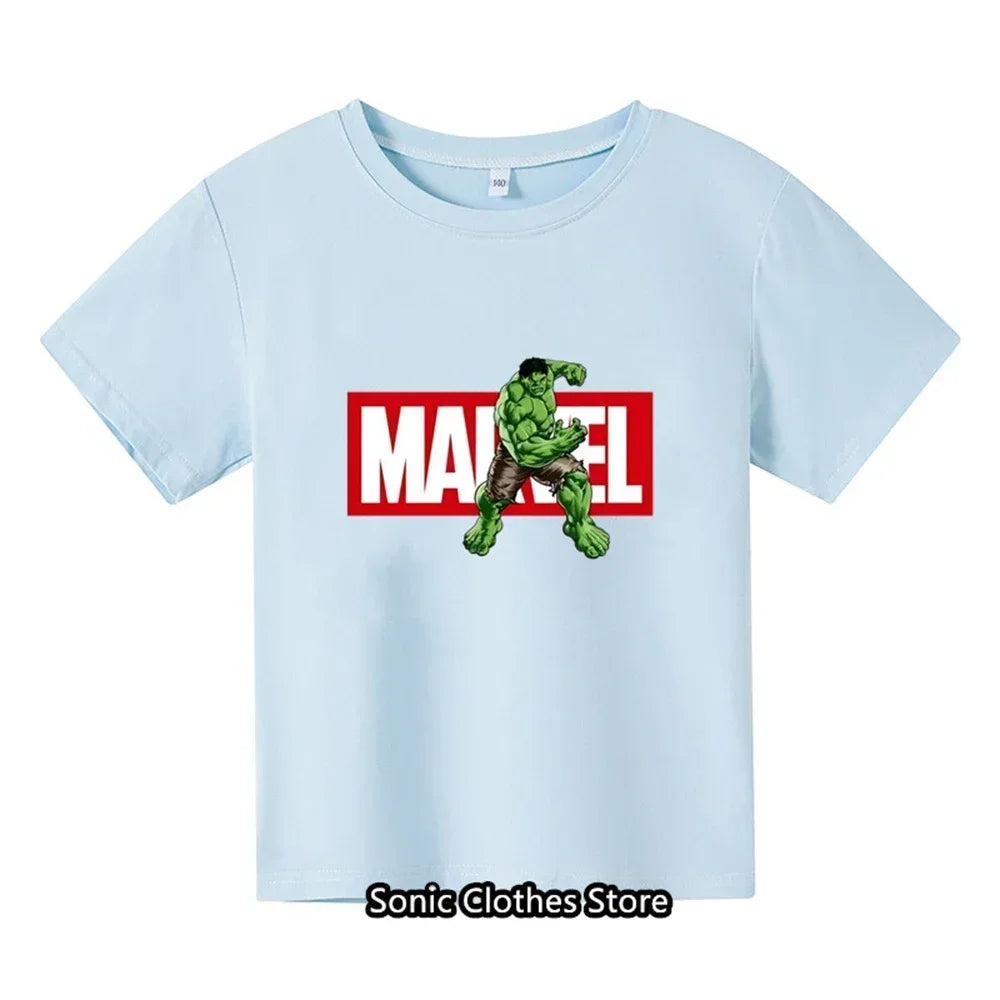 2024 Summer New Hulk Pattern Boys and Girls Children's Printed T-shirt Children's Summer Fashion Short Sleeved T-shirt