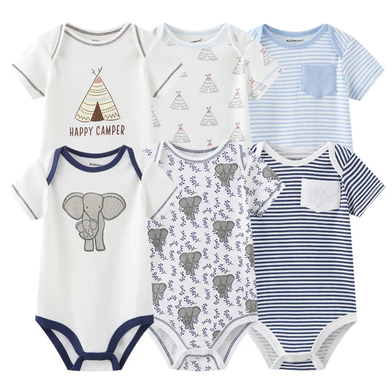 6Pieces Newborn Cotton Baby Boy Clothes Set Solid Color Sleeveless Baby Girl Clothes 0-12M Cartoon Print Bodysuits Summer Bebes