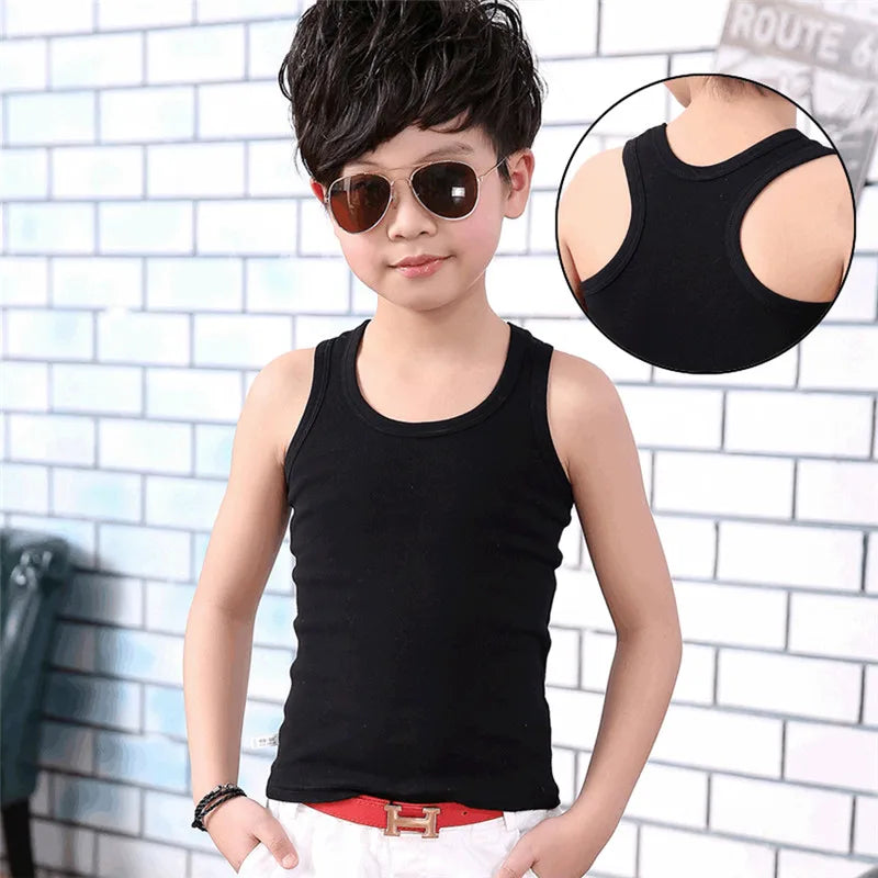 2-11Y Kids Baby Boys Vests T-shirts Children Summer Vest Top Outfit Kid Boy Girl Solid Tops Clothes Cotton Tees Black Playsuits