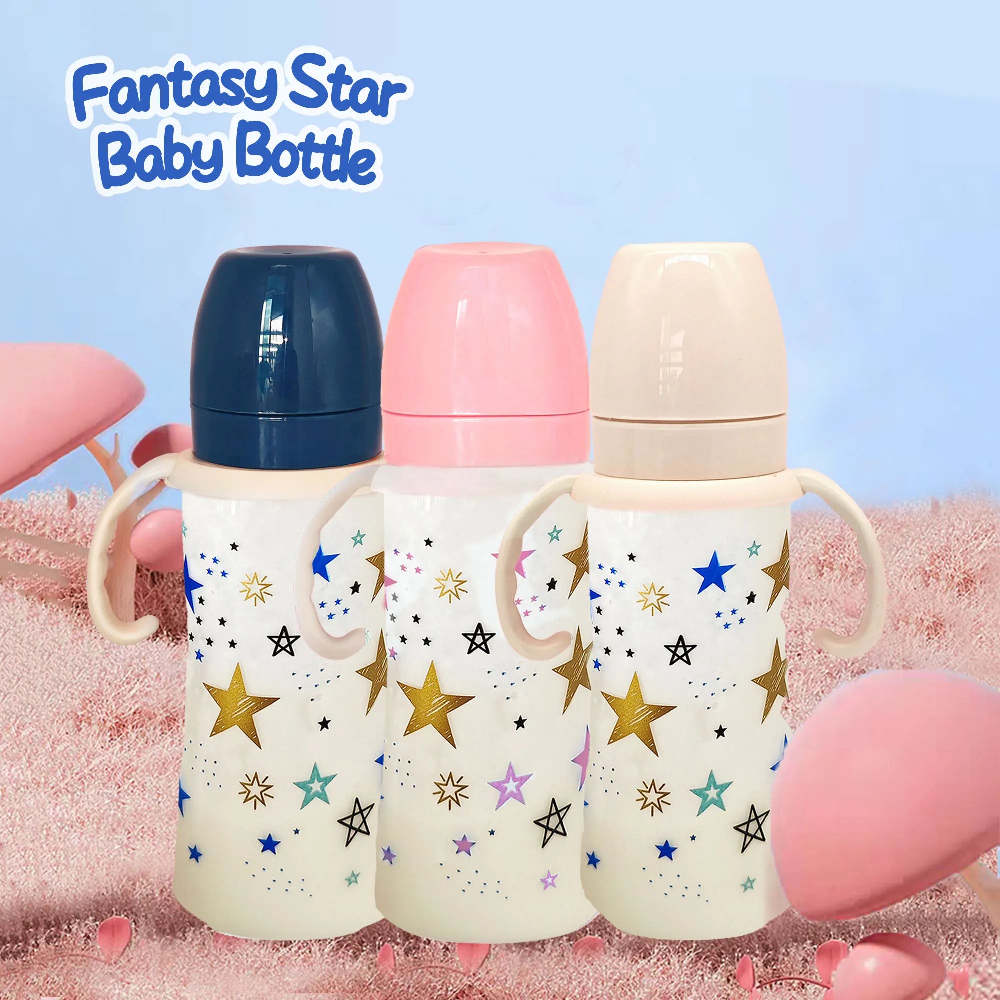 330ml star pattern baby bottle, bite-resistant, anti-flatulence PP bottle, large-capacity bottle for babies over 6 months old