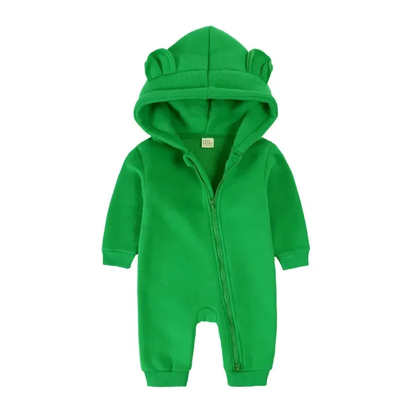 Winter Warm Baby Boy Romper Long Sleeve Hooded Zipper Baby Clothes Girl Romper Fashion Solid Newborn Clothing 3-24 Months