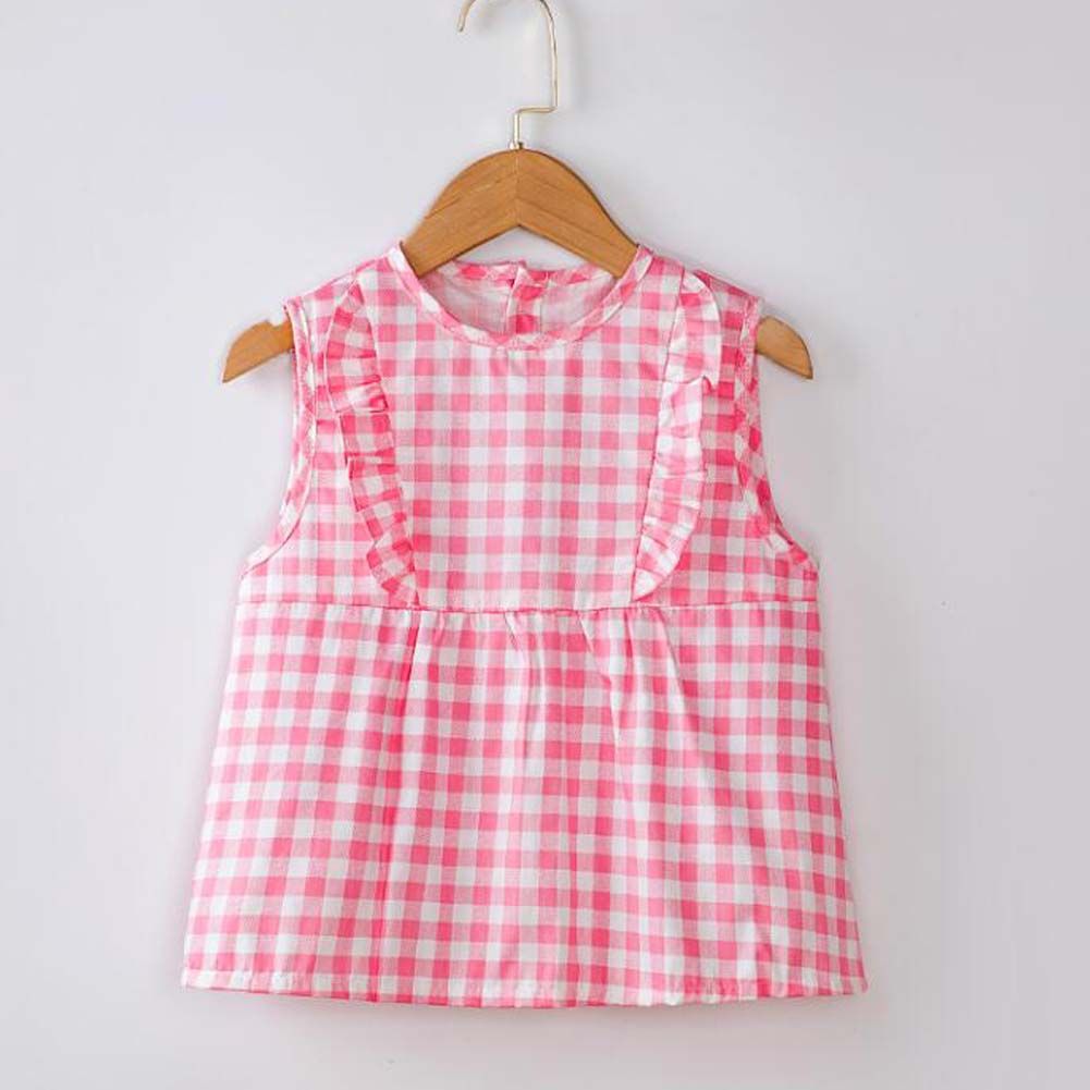 Pink Grid Baby's Inner Waterproof Apron Eating Smock Girl's Princess Smock Sleeveless Bib