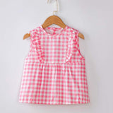 Pink Grid Baby's Inner Waterproof Apron Eating Smock Girl's Princess Smock Sleeveless Bib