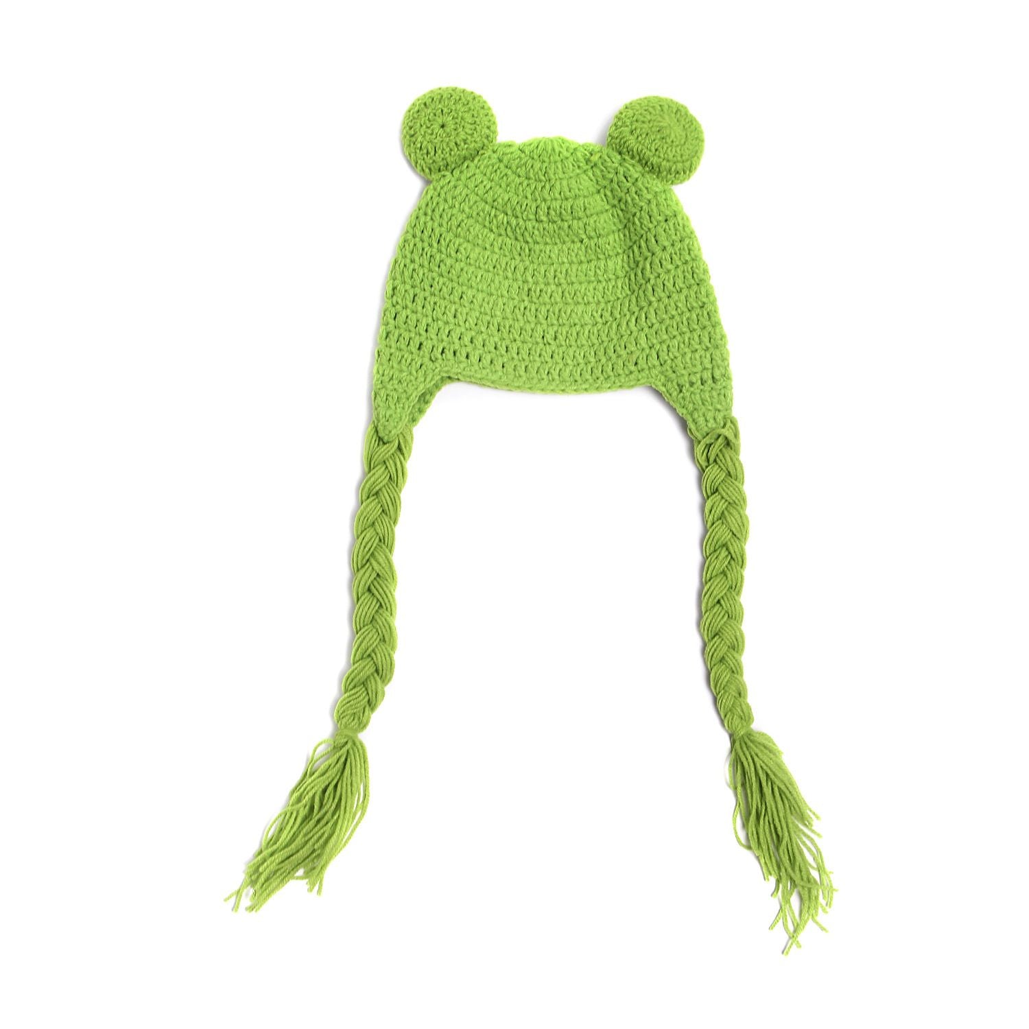 Newborn Baby Hat Frog Pretend Hand Knitted Caps with Long Braid for Infant 0-3 Months