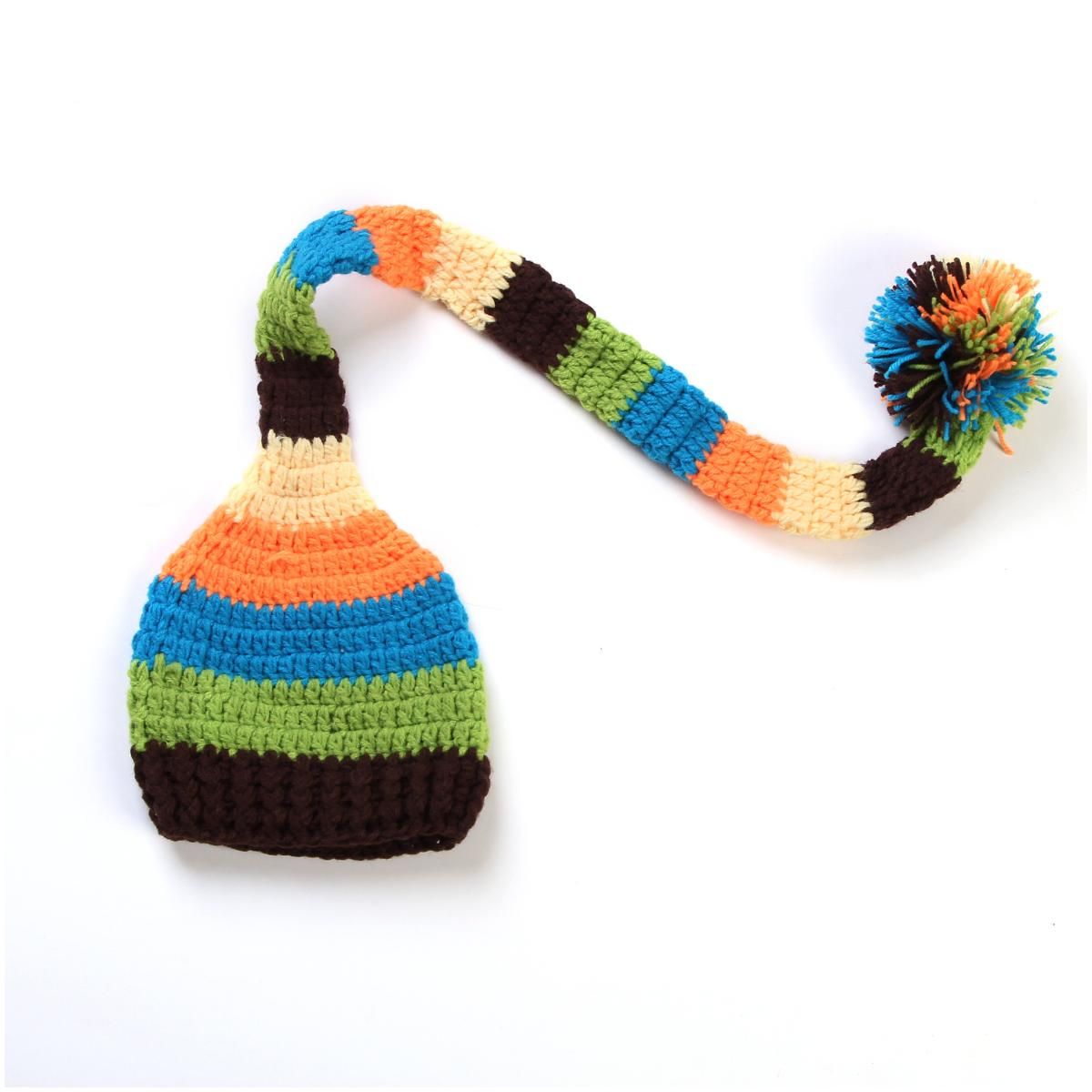 Baby Photography Props Colorful Handmade Knitted Hats Long Tail Cap for Boys and Girls