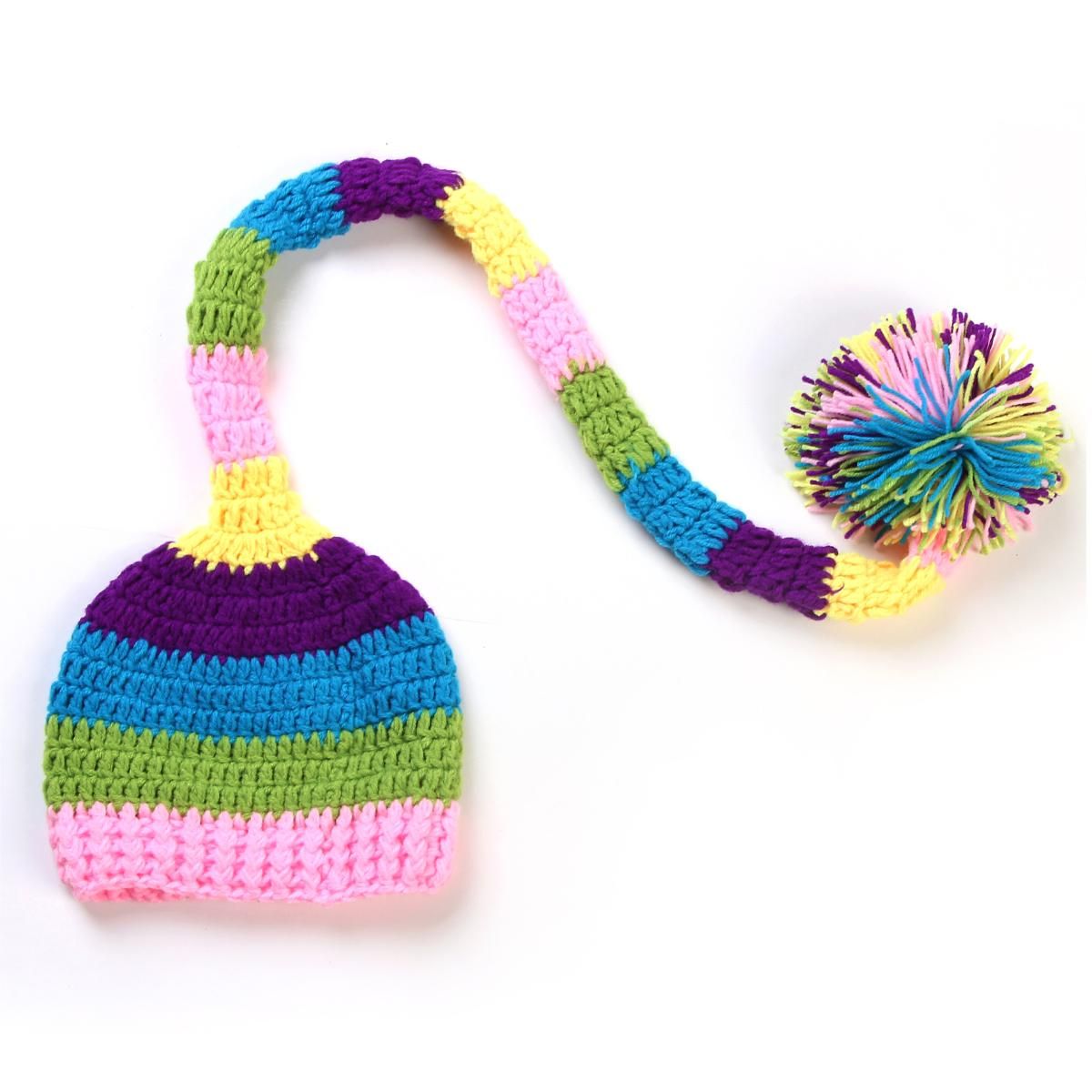 Baby Photography Props Colorful Handmade Knitted Hats Long Tail Cap for Boys and Girls