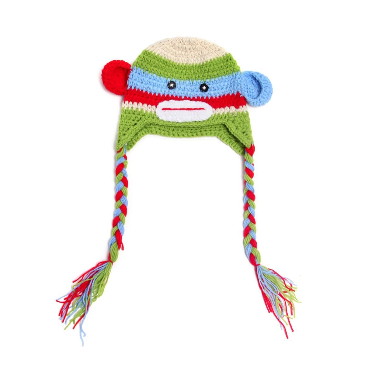 Baby Photography Props Handmade Knitted Monky Hats Colorful Cap for Newborn Girls and Boys